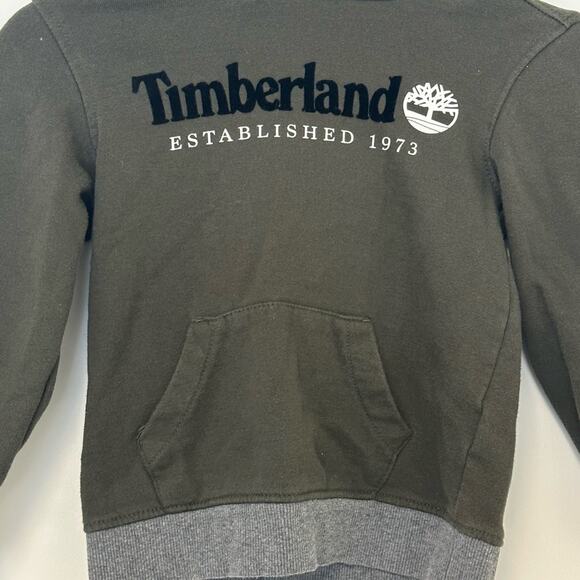 Timberland Boys Logo Sweatshirt Hoodie Size 6 Pullover Olive Green Outdoors Cozy - Picture 2 of 7